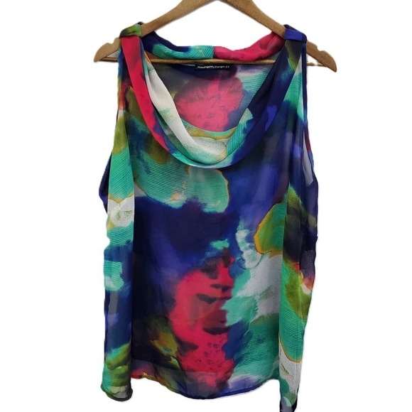 Madison Paige II Womens 2X Multicolor Sheer Blouse Cowl Neck Sleeveless Top - Picture 1 of 14